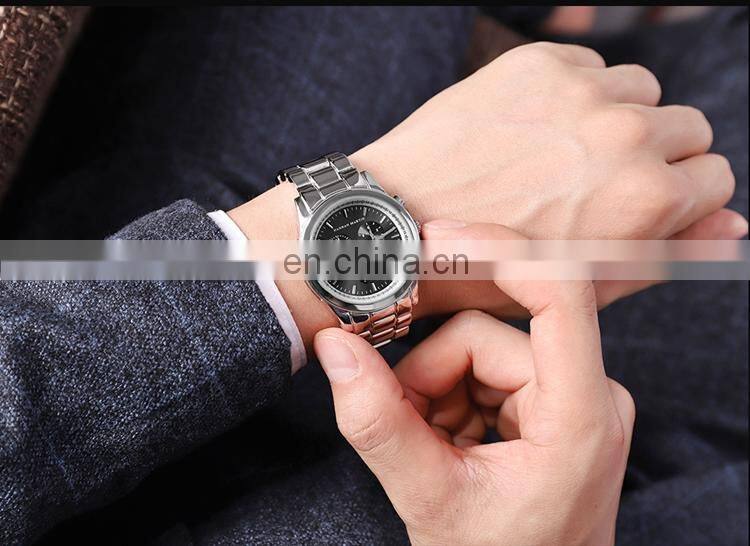 HANNAH MARTIN HM-1039 Current Black Stainless Steel Quartz Watch Analog Business Calendar Men Wrist Watches
