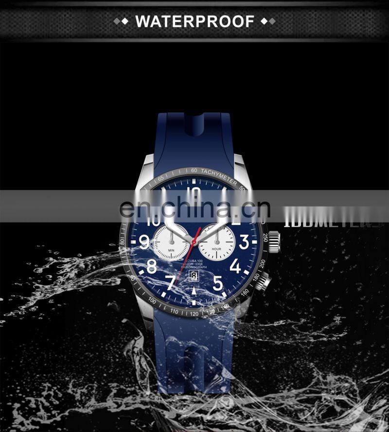 Wholesale Business Chronograph Man Watch Black Silicone Strap Waterproof Mens Sport Watches Japan Quartz Movement Watches