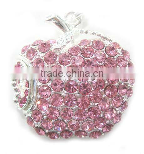 Beautiful Pink Apple Shape Necklace Jewelry USB Flash Driver 8GB with CZ diamond Accept Paypal
