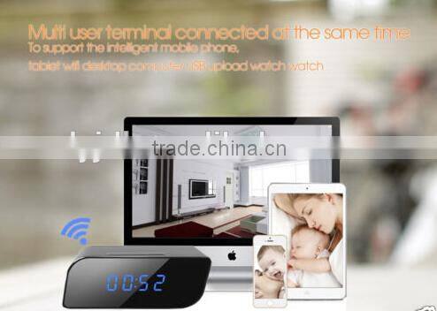 Wide view angle pinhole design Table clock indoor wifi hidden camera