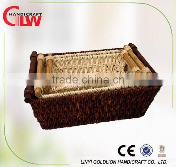 Square hand made wood chip basket for storage