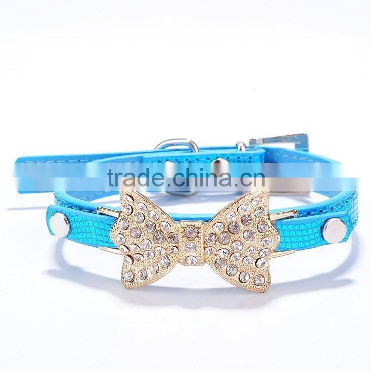 Wholesale serpentine pet collar diamond gold bowknot pet collar