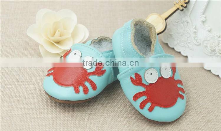 2016 Fashion Style Leather Shoes Crab Full Cowhide Infant Baby Shoes Blue Newborn Soft Bottom Prewalkers