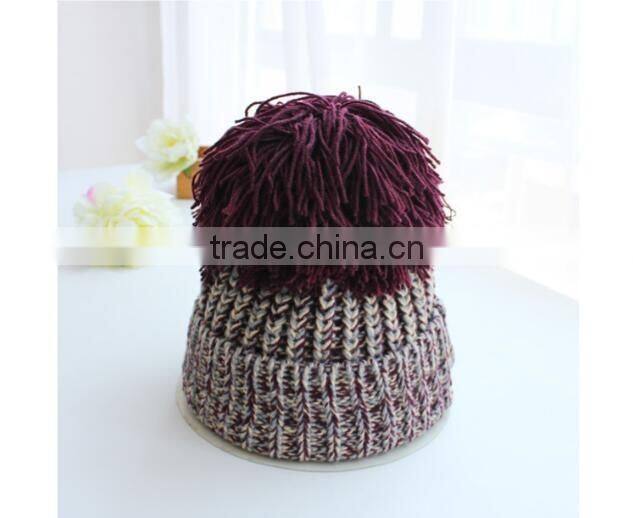 Autumn Winter Popular Colorful Yarn Knitting Large Pom Pom Beanie Hat Women