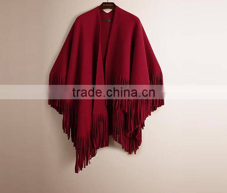 Latest Style Navy Blue Color Tassel Poncho Wool Shawl