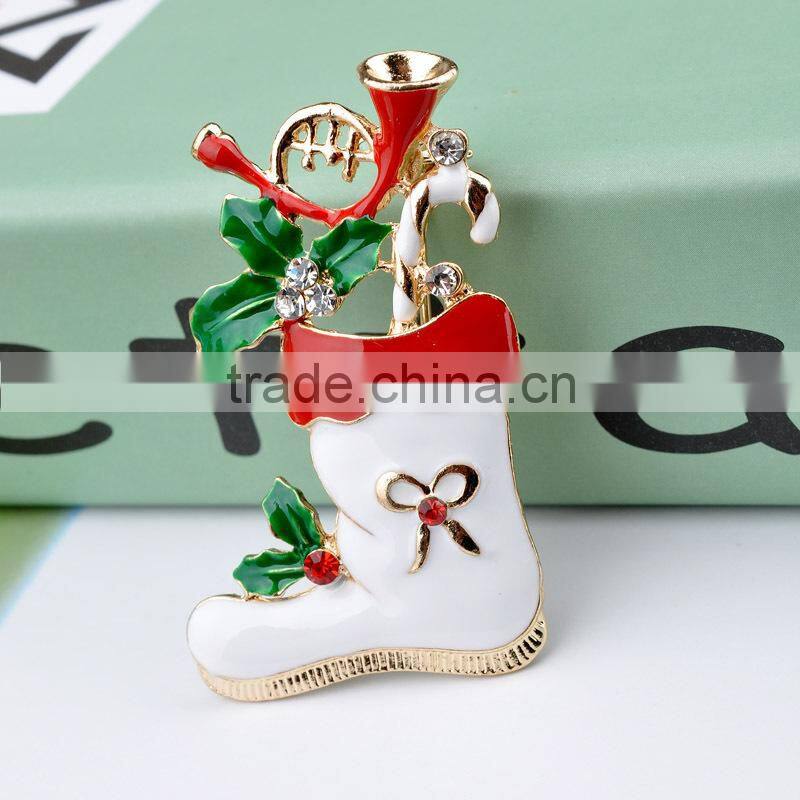 Alloy Enamel With Rhinestones Christmas Brooch