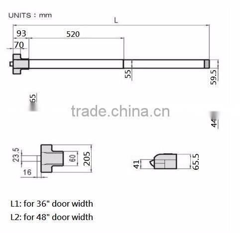 3 hrs Fire Rated ANSI UL Universal Non Handed Dual Door Push Bar