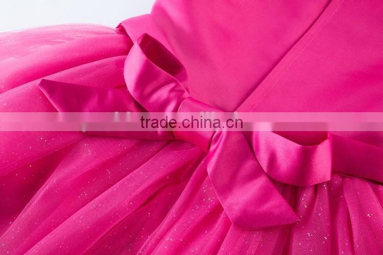 Fashion Rose Red Sequin Organza Fabric Baby Girl Party Dress for Children