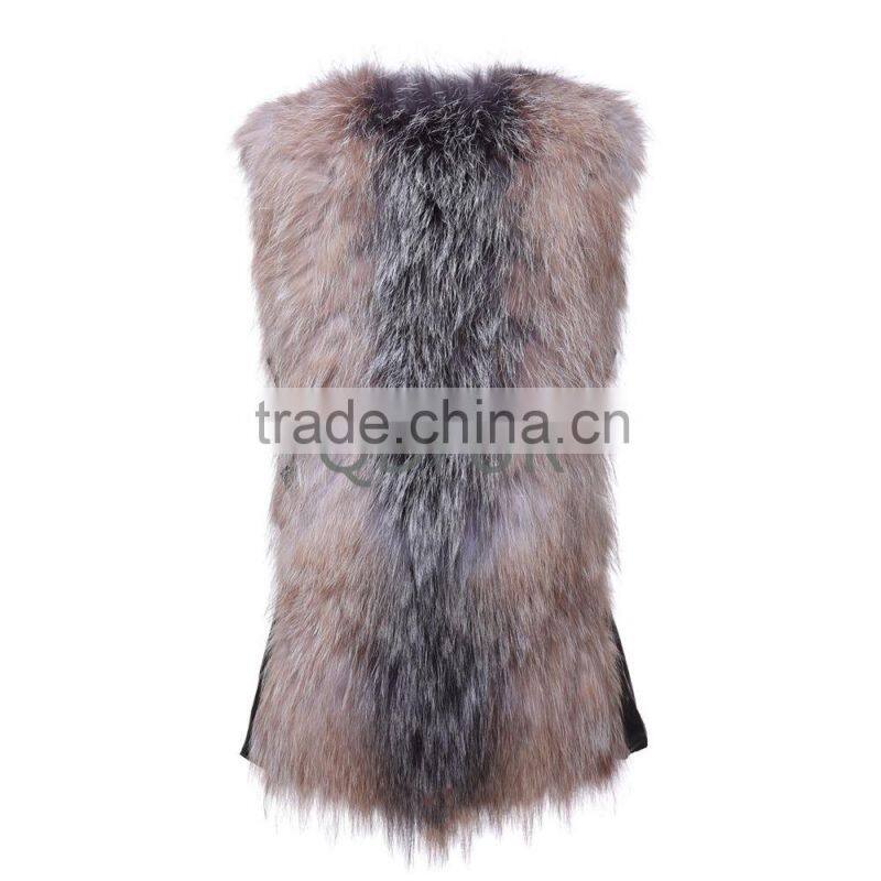 Plus Size Women Winter Real Golden Island Fox Fur with Sheep Fur Vest D001