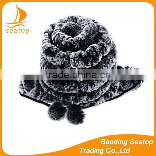 2016 new style winter rabbit wool fur hats with balls for lady