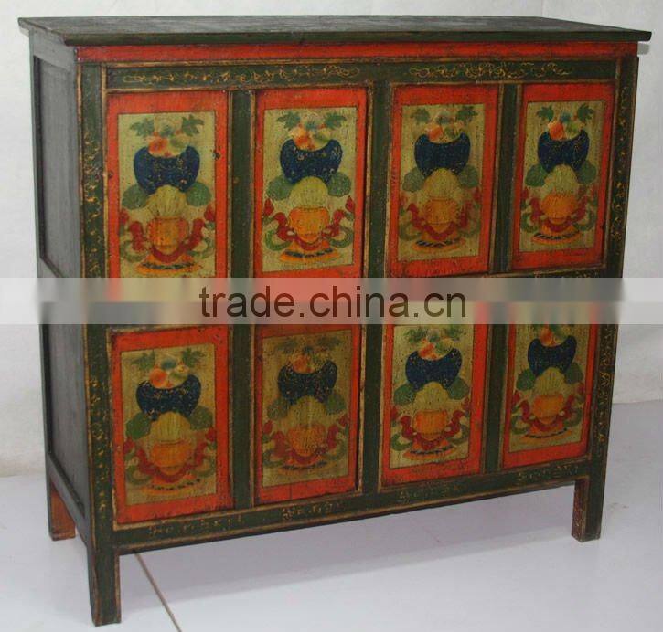 Tibetan antique six door three drawer hand painted cabinet