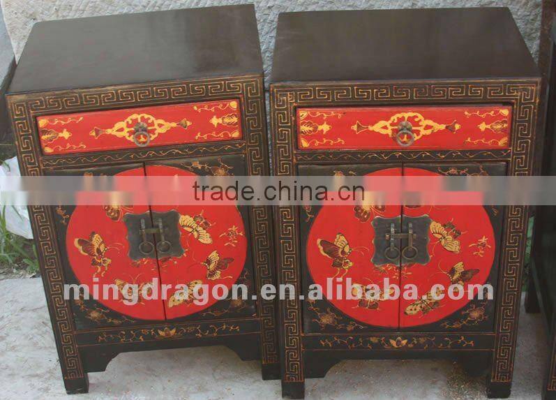 Chinese antique furniture Beijing red & black pine wood Bedside Cabinet