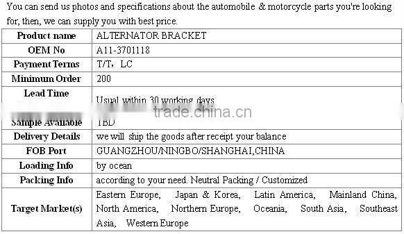 high quality ALTERNATOR BRACKET for chery A11/A21/B11/V5/T11 OEM No A11-3701118