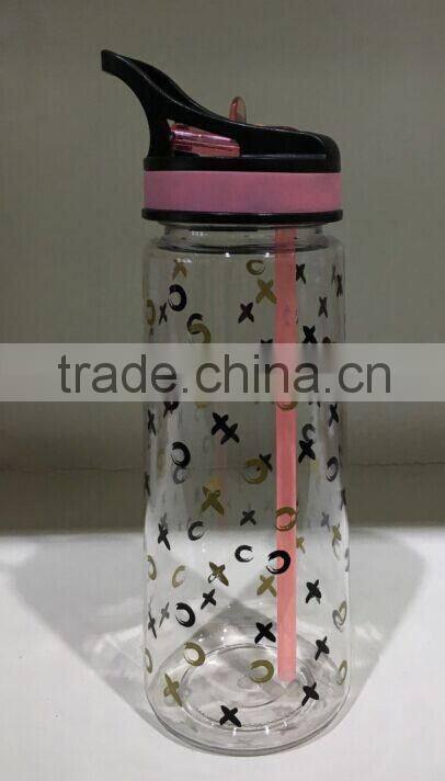 Taizhou Factory BPA free TRITAN Bottle with Straw and Ice Stick Plastic Water Bottle with Printing Design