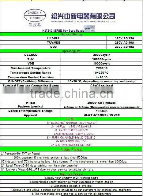 Bimetallic steam Iron Thermostat