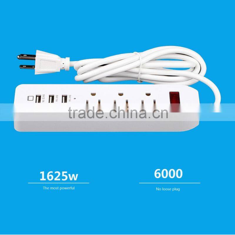 portable 3 gang socket outlet with 3 port usb output 5v 2.4a with switch 10a for USA use