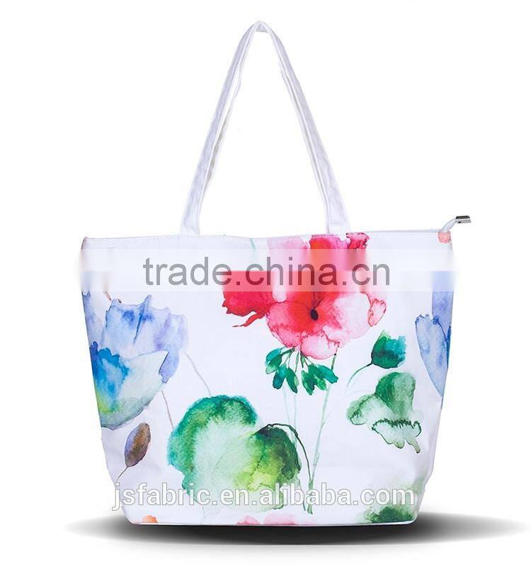 100% Cotton Summer Style Chinese Ink Painting Women Handbag Floral Beach Bag