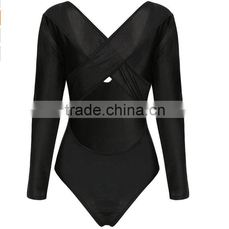 Women V-neck Stretch Bodysuit Sexy Jumpsuit Tops