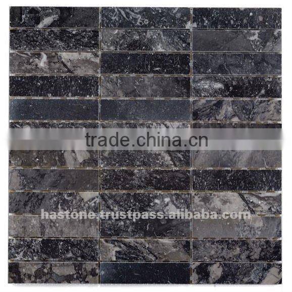 TUMBLED BLACK MARBLE MOSAIC STONE
