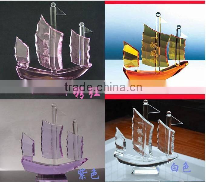 clear crystal sailing boat figurine,antique model sailing boat,decorative glass boats