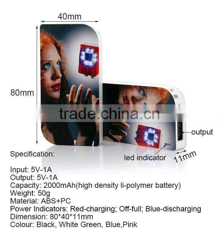 2000mAh High Density Li-polymer Battery Full Color Printing Power Bank
