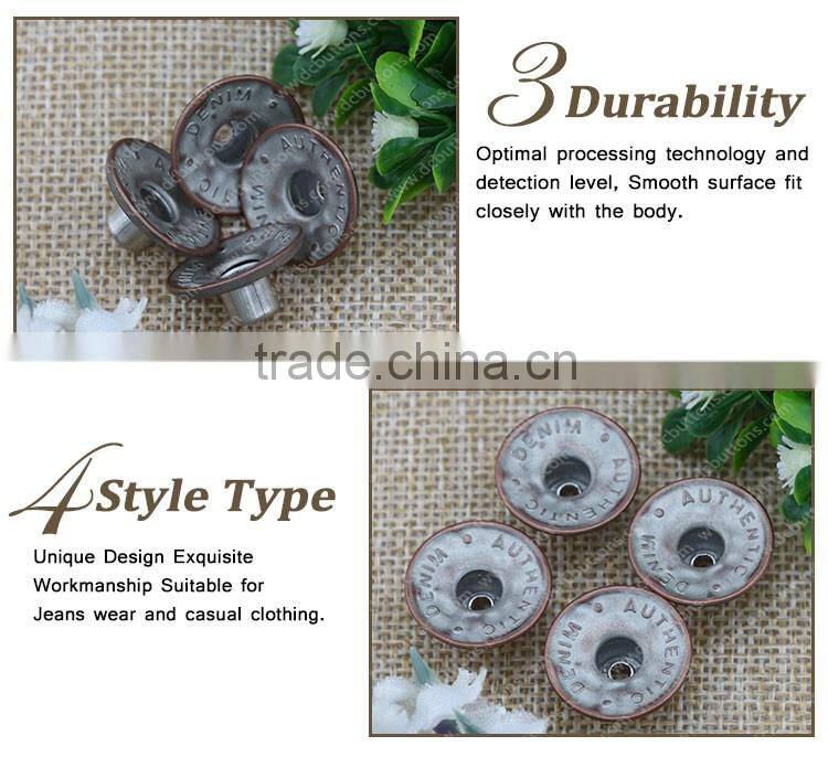 Fashion custom size metal nickel-Free Washable round Screw jean button