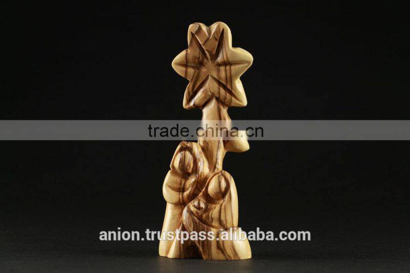 Olive Wood Carved Composition of Holy Family With Flower.