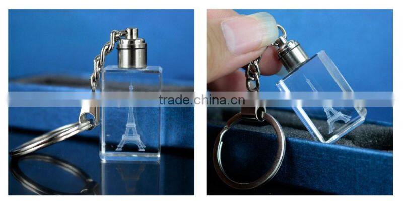 Engraving Eiffel Tower 3D Crystal Led Keychain For Tourist Souvenirs