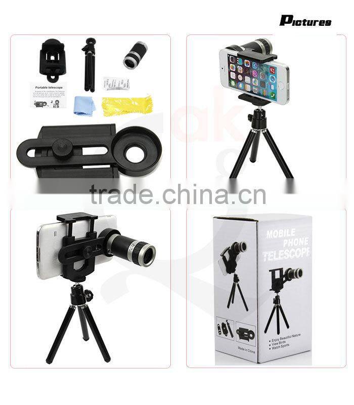 high quality 8x optical telescope smartphone telescopic telescope telephoto lens with tripod and cellphone mount holder