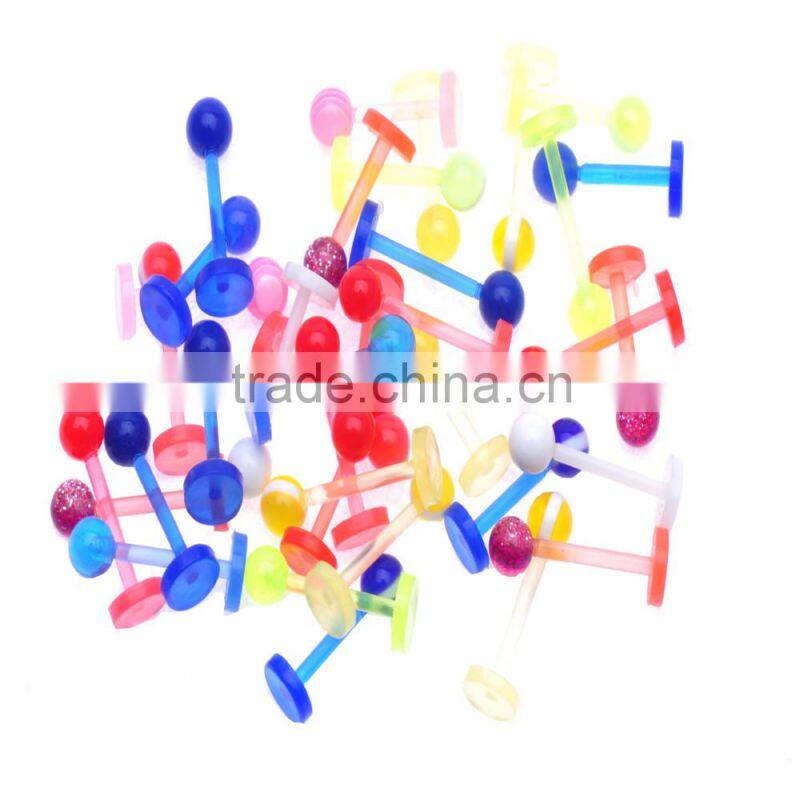 100 PCS Round Clear 4mm Acrylic Ball Ends on 16G Post 8mm or 10mm Length Acrylic Labret Monroe or Chin Ring.