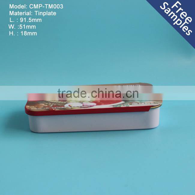 Rectangular tinplate metal tin can with sliding top, 10g-300g sliding square tinplate metal tin