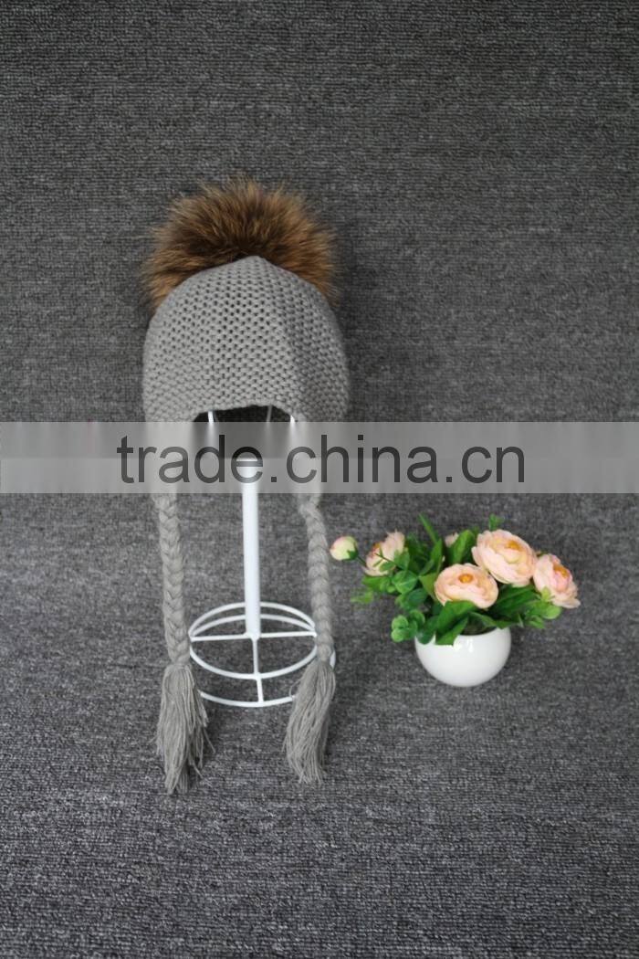 Custom Cute Pure Colour Baby Unisex Knitted Hat Fur Ball Baby Crochect Hat