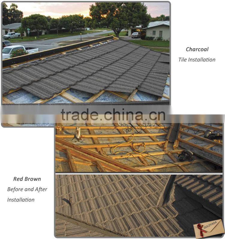 concrete roofing tiles sand coated/Color stone coated metal roofing sheets/low Classic stone coated steel roofing tile roof cost