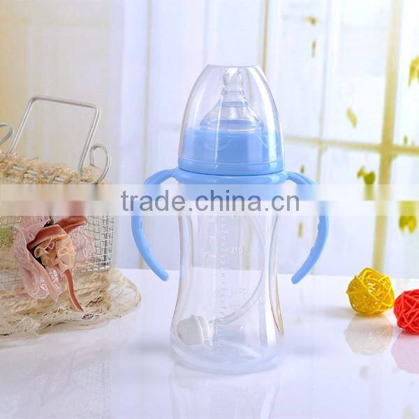 270ml wide mouth PP baby feeding bottles with handle with Straw