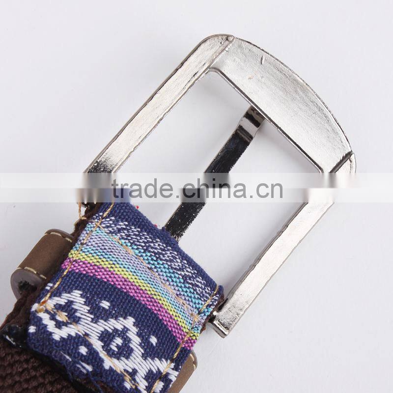 South korea multi colors ladies stretch woven belt with leather
