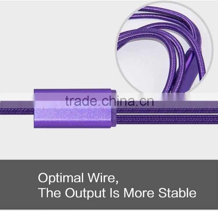 Highend 3 in 1 Mobile Phone cable 100cm micro usb Aluminum Alloy for Android& Iphone 5 cables Nylon Weave charging USB Line