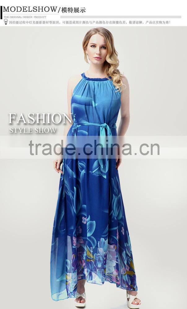 Wish sey sleeveless dress elegant swing printed beach Bohemia code