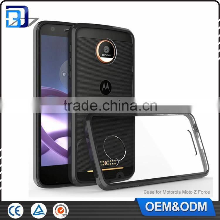 Amazon Hot Sale Anti Scratch Ultra Thin Soft TPU Transparent Acrylic Combo Case Back Cover For Moto Z Force Clear Case