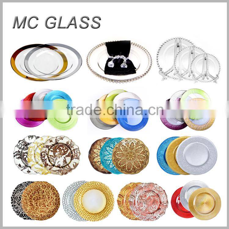 Wholesale Wedding Decoration Colorful Glass Charger Plates Under Plate