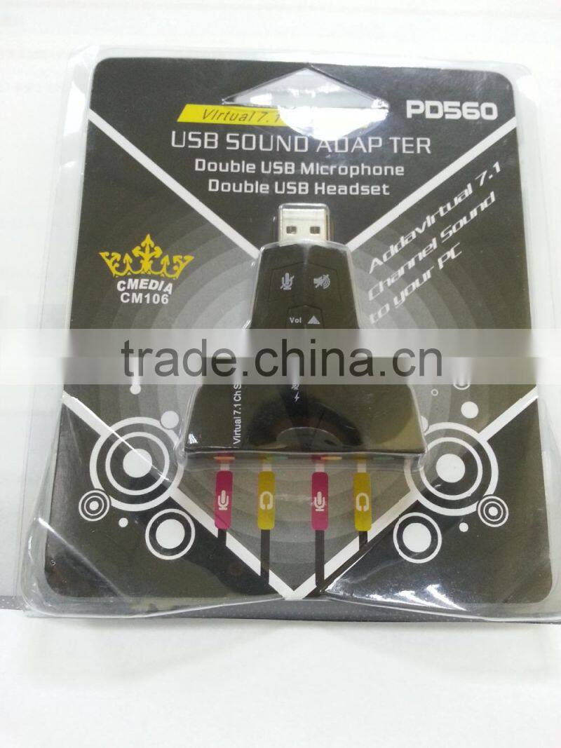 Double Sound Card Virtual 7.1 Channel USB 2.0 Audio Adapter Dual Microphone and Headset 7.1Ch 3D Audio Sound Card