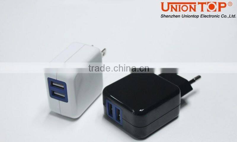 USA/EU plug dual usb 5v 1a/2.1a cell phone portable charger made in china