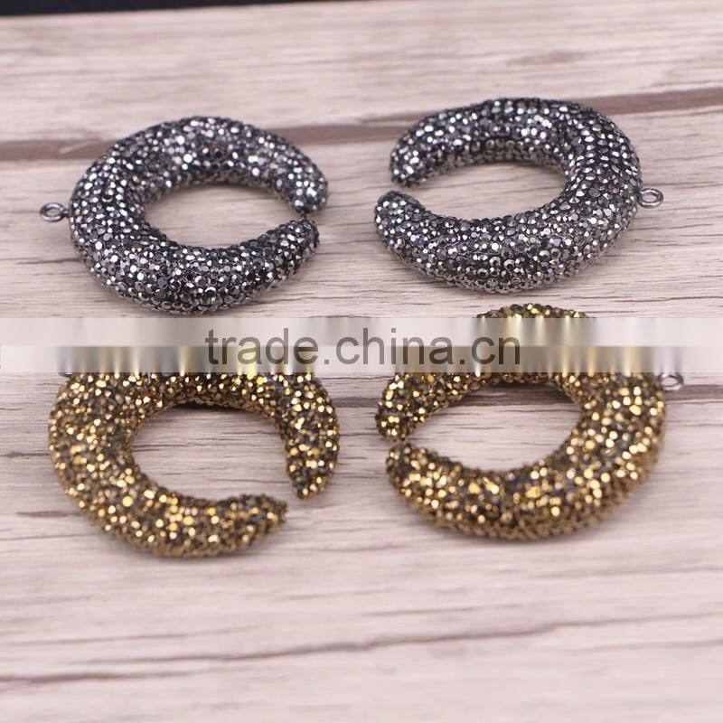 Fashion Pave Crystal Zircon Double Horn Druzy Stone Pendant, Simple Design Pendant Jewelry For Women