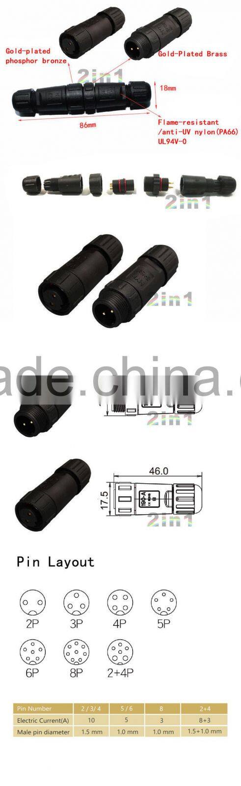 PG11 2Pin Waterproof Connector IP68 30A Nylon Screw Electric Cable Wire Butt type