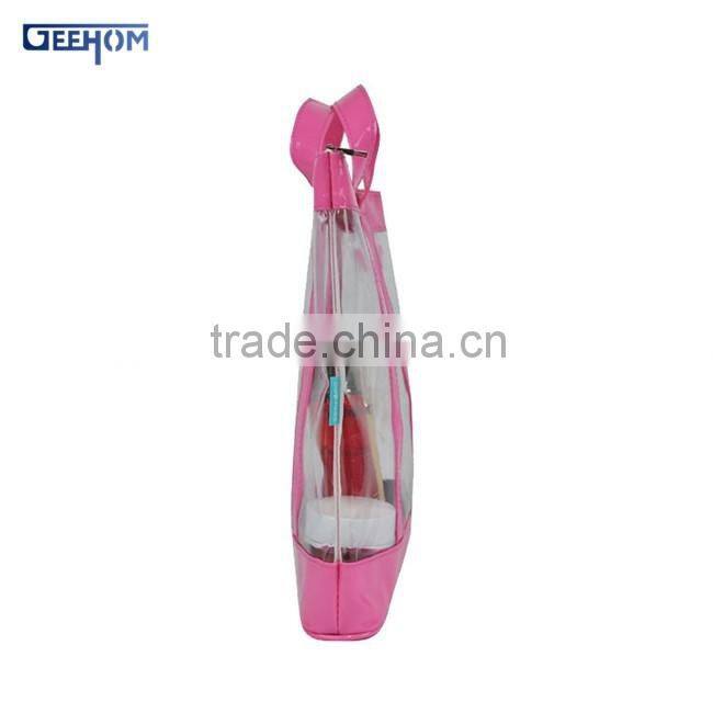 transparent large portable pvc bag with zip lock for ladies cosmetic storage