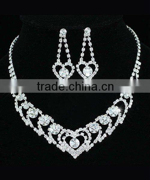 Bridal Heart Crystal Necklace Earrings Set CS1189