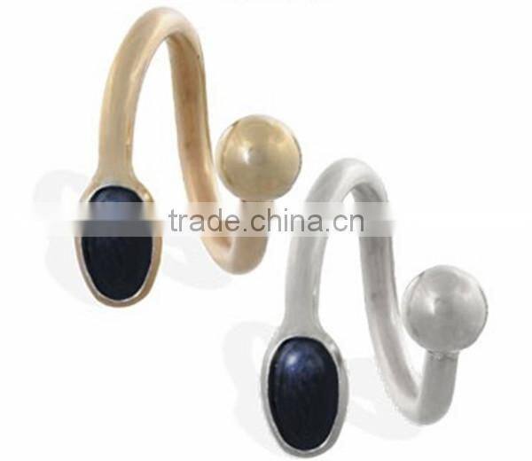 Black Onyx Cabochon Gem Gold Plated Twister Barbell Twister Piercings