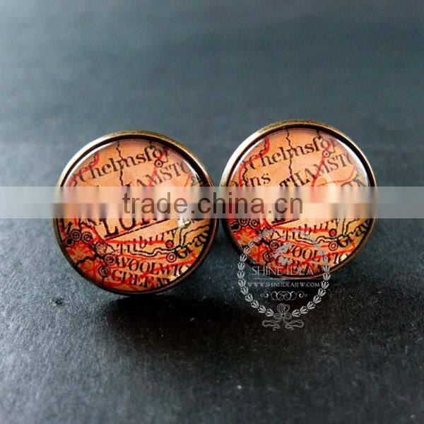 20mm vintage style antiqued bronze London old map art collage glass cabochon round cufflinks fashion wedding cuff link 6600044