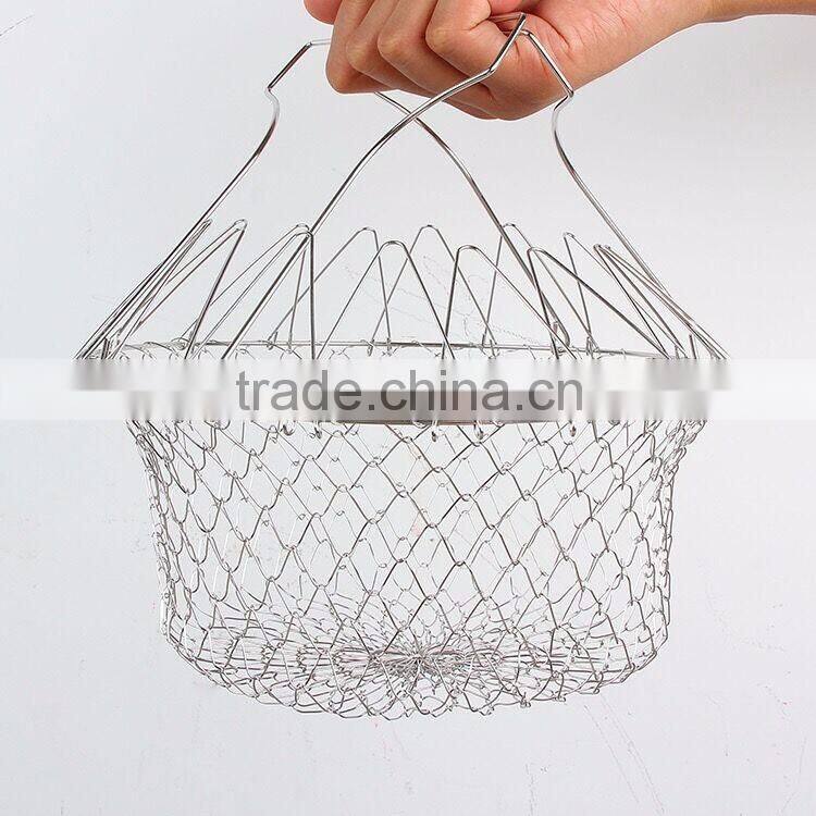 Hot sale chef basket stainless steel foldable12-in-1 kitchen tool strainer as seen on TV