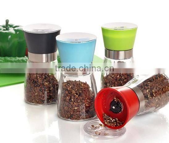 Glass spice bottle with grinder