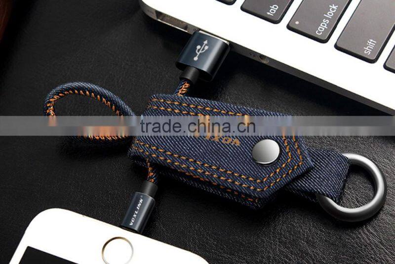 0.2M VOXLINK 5V 1A gift type Denim Key Chain USB Cable Charger Micro USB data Cable for Xiaomi Samsung